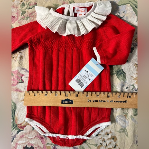 Baby red and white ruffled onesie sweater - Picture 10 of 12
